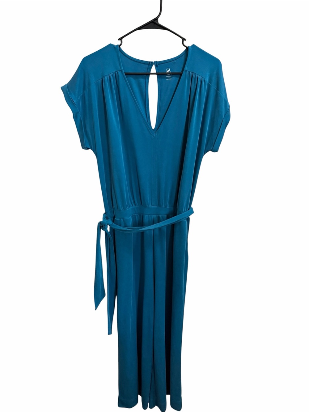 Lou & Grey Teal Tie-Waist Cropped jumpsuit size large petite